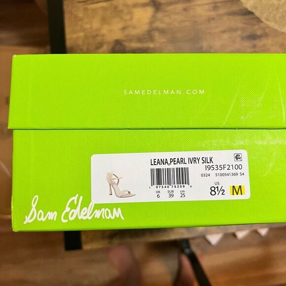 SAM EDELMAN 8.5Leana Ankle Strap Sandal Feathered Floral square toe Slip on Heel - Picture 5 of 8